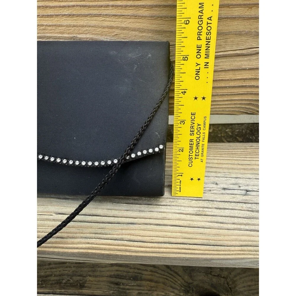 La Regale Black Purse Evening Bag Small Rectangular Clutch Rhinestones Elegant